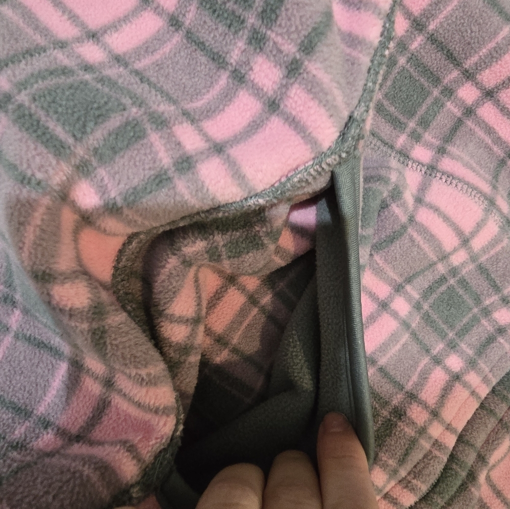 Plaid Pink and Gray Women's Jacket Fleece Warm Soft Mock Neck L XL - Picture 5 of 9